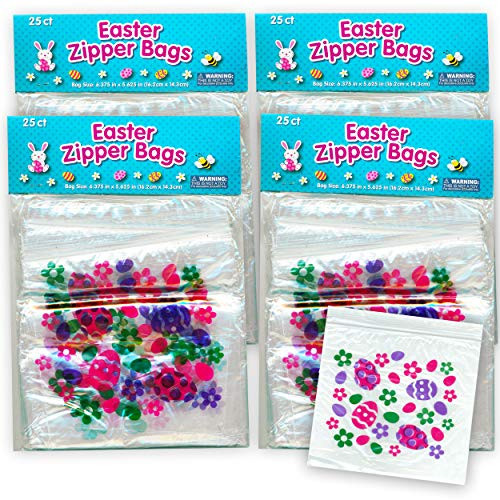 Easter Treat Bags ~ Bulk Resealable Plastic Ziplock Snack Bags for Easter Bake Sale Candy Cookies Pastries Goodies Toys Gifts Easter Party Supplies 100