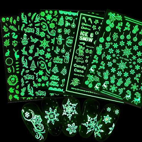 Luminous Winter Christmas Nail Art Stickers 3D Self-Adhesive Fluorescent Nail Decals Santa Claus Snowflakes Snowmen Snow Christmas tree Elk DIY Nail Decoration Tools?6 Sheets? Luminous Winter Christmas Nail Art Stickers 3D Self-Adhesive Fluorescent Nail Decals Santa Claus Snowflakes Snowmen Snow Christmas tree Elk DIY Nail Decoration Tools?6 Sheets?