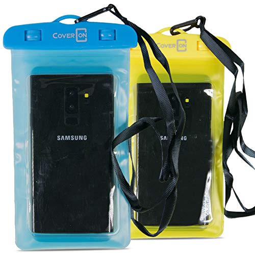 CoverON Universal Waterproof Case IPX8 Waterproof Phone Pouch Dry Bag Compatible for iPhoneGalaxyLGMotorolaPixel Any Phone up to 6_5 Pouch for Swim Beach Kayaking Travel 2 Pack - YellowBlue