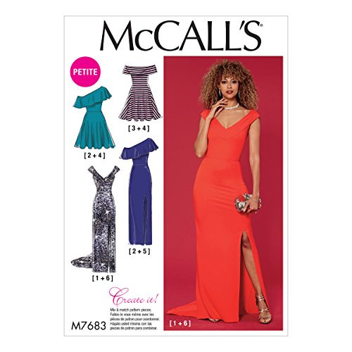 McCalls Patterns Miss Petite Dresses with Shoulder and Skirt Variations