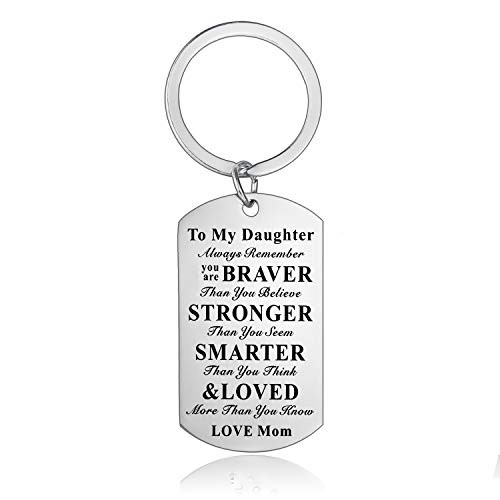 Inspirational Keychain Son Daughter Gifts from Dad Mom Always Remember You are Braver Than You Believe Key Ring Charm Keychain Graduation Gifts Birthday Jewelry Mom Daughter