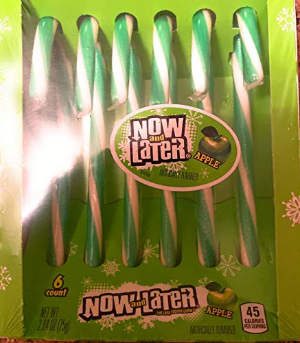 Now and Later Apple Candy Canes 1 2_64oz Box_ Holidays Candy 6 individual wrapped pieces