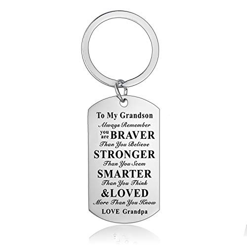 Grandson Gifts Inspirational Keychain Always Remember You are Braver Keyring Keychain from Grandpa Birthday Gift Graduation Jewelry Style 02 Grandpa Grandson