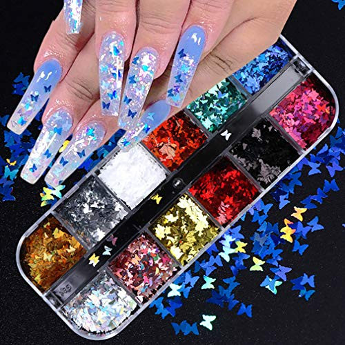 MISUD 3D Holographic Butterfly Nail Glitter 12 ColorSet Butterfly Nail Glitter Sequins Laser Butterfly Nail Sequin Acrylic Paillettes for Nail Art Decoration DIY Crafting MISUD 3D Holographic Butterfly Nail Glitter 12 ColorSet Butterfly Nail Glitter Sequins Laser Butterfly Nail Sequin Acrylic Paillettes for Nail Art Decoration DIY Crafting