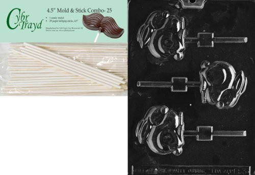 Cybrtrayd Bunny Lolly Easter Chocolate Candy Mold with 25 4.5-Inch Lollipop Sticks