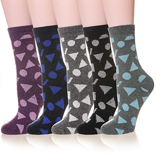 Velice Womens Wool Warm Socks Thick Heavy Thermal Fuzzy Winter Casual Crew Boot Socks-5 Pairs Color Pattern