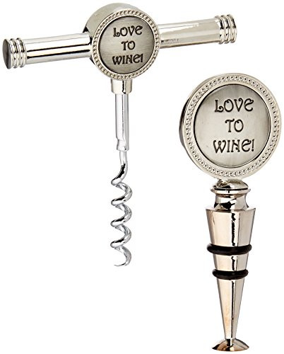 Thirstystone Cork Screw-Stopper Set, Love to Wine, Silver