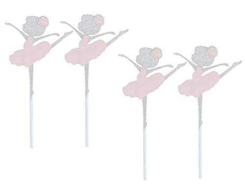 24 Pack of Pink and Glitter Silver Ballerina Cupcake Toppers Ballerina Dancing Girl Cupcake Toppers for Birthday Party Baby Shower Wedding Bridal Shower Birthday Party Decoration Cake Topper