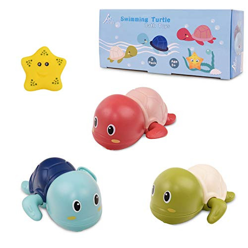 afontoto Baby Bath Toys Wind-up Turtle Toys - Pool Swim Bath Toys Multi-Colors Swimming Bathtube Toy Pool Playset for Toddlers Kids Birthday for Boys and Girls Green Blue Pink