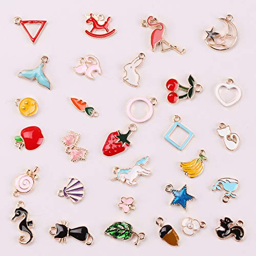 Kinstecks 30PCS Charm Pendant Assorted Gold Plated Enamel Pendants Necklace Bracelet Charms for DIY Necklace Bracelet Jewelry Making and Crafting
