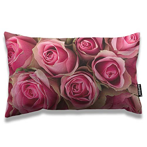 AOYEGO Pink Rose Throw Pillow Cover 12x20 Inch Love Floral Flower Petals for Valentines Day Rectangle Pillow Cases Home Decorative Cotton Linen Cushion Cover for Bed Sofa AOYEGO Pink Rose Throw Pillow Cover 12x20 Inch Love Floral Flower Petals for Valentines Day Rectangle Pillow Cases Home Decorative Cotton Linen Cushion Cover for Bed Sofa