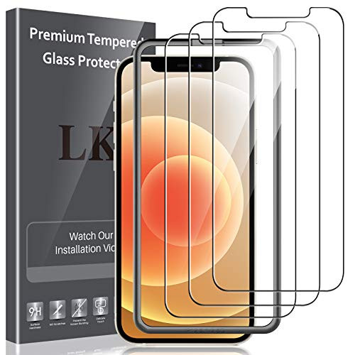 LK 3 Pack Screen Protector Compatible With iPhone 12 6_1-inch 5G Tempered Glass Easy Frame Installation HD Ultra-Thin
