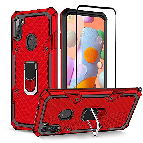 HNHYGETE Samsung Galaxy A11 Case and Tempered Glass Screen Protector Shockproof Full Protective Phone Cases with Kickstand for Samsung Galaxy A11 red