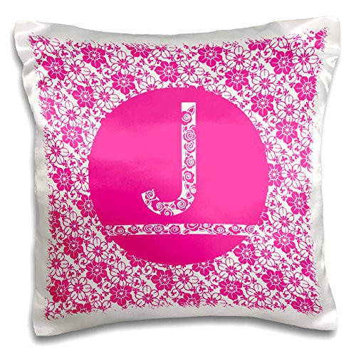 3D Rose Hoy Pink Girly Floral Monogram Letter J Pillow Case, 16" x 16"