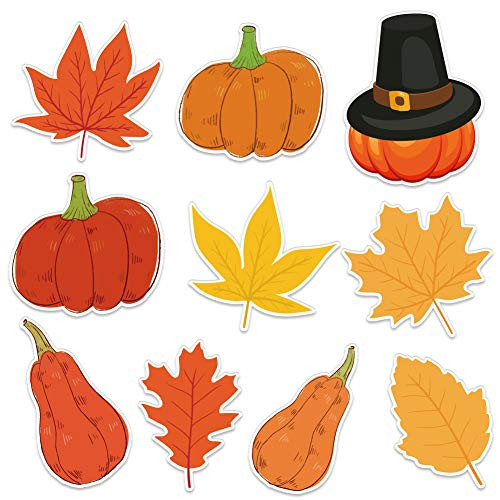 FaCraft Thanksgiving Cutouts Decorations 10x10 Inch Colorful Pumpkin Maple Leaves Cutouts with Glue Point Dots for Fall Bulletin Board Decorations Classroom School Thanksgiving Party Favor20Pieces