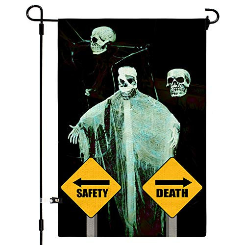 Whaline Halloween Garden Flag Double-Sided Skull Skeleton Yard Flag Scary Vertical Indoor Outdoor Burlap Flag for Halloween Party Decoration 12_5 x 18 Inch