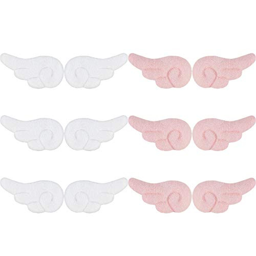 12 Pieces Cartoon Angel Wings Hair Clips Plush Hair Barrettes Non Slip Hair Clamps Barrettes Leather Hair Clips Cartoon Hairpins Cute Plush Barrettes Hair Accessories for Women Girls Pink White