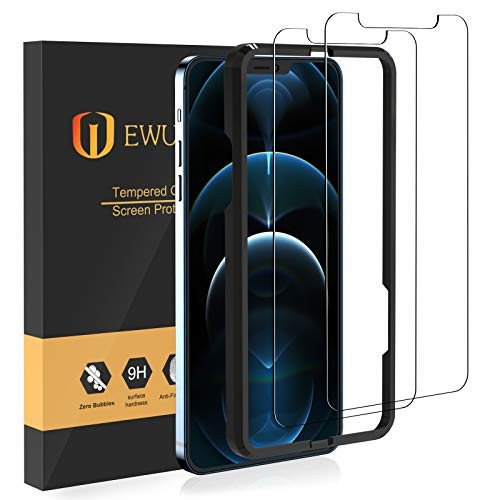 2 Pack EWUONU Screen Protector for iPhone 12 Pro Max 6_7inch HD Clarity Tempered Glass Compatible with iPhone 12 Pro Max Screen Protector 9H HardnessEasy Installation Frame