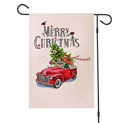 EIKEN Christmas Garden Flag 12_5 x 18 Inch Double-Sided Burlap Christmas Yard Flag Red Truck Merry Christmas Flag for Winter Indoor Outdoor Xmas House Decorations