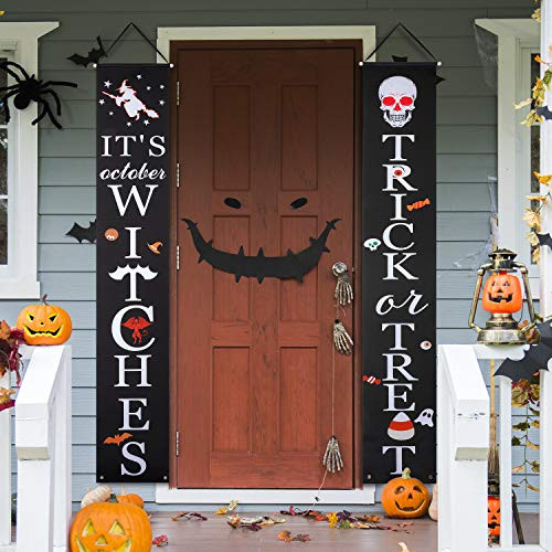 Halloween Outdoor Hanging Banners Halloween Decorations Outdoor Trick or Treat and Its October Witches Halloween Porch Sign Banner Home Decor Halloween Welcome Signs