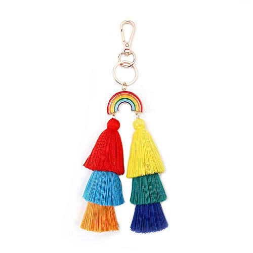 Pom Pom Tassel Keychain Bag Charm Key Ring Chicmo Colorful Rainbow Keychain Bohemian Handmade Cotton Thread Tassel Bag Pendant