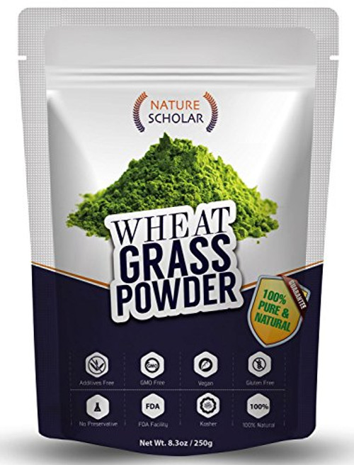 Nature Scholar Wheatgrass Powder 250g 60 Servings - Chlorophyll Rich Whole Food Wheat Grass - Natural Balance of Beta-carotene proteins minerals amino acids active enzymes and vitamins