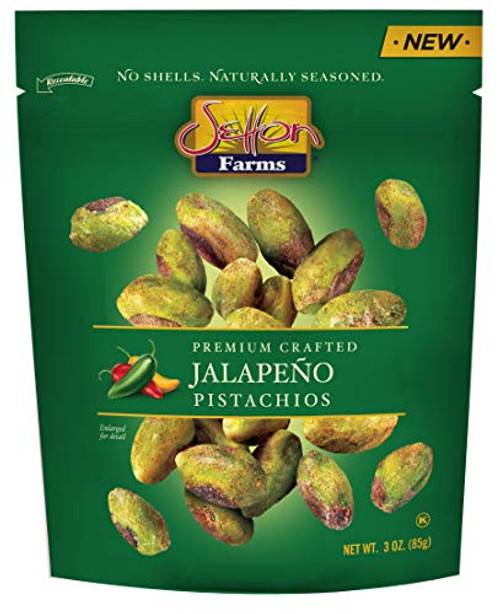 Setton Farms Naturally Seasoned Pistachio Kernels Jalapeño No Shell Pistachios Certified Non-GMO Gluten Free and Kosher 3 oz Resealable Pouch