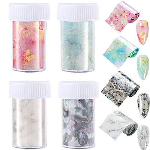 4 Boxes Marble Nail Foil Transfer Stickers Marble Nail Art Foil Sticker Decals Colorful Nail Wrap Transfer Decals for Women Girl DIY Nail Decoration