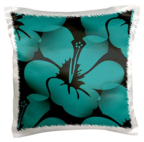 3dRose pc_59872_1 Teal Blue Tropical Hibiscus Flowers - Floral Art - Hawaiian - Pillow Case, 16 by 16"
