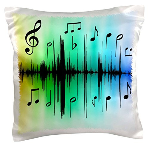 3dRose pc_62236_1 Black Notes N Colorful Music Score - Pillow Case, 16 by 16"