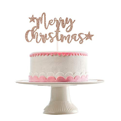 Rose Gold Glittery Merry Christmas Cake Topper- Christmas Holiday Party DecorationsChristmas Cake DecorXmas Cake Decor