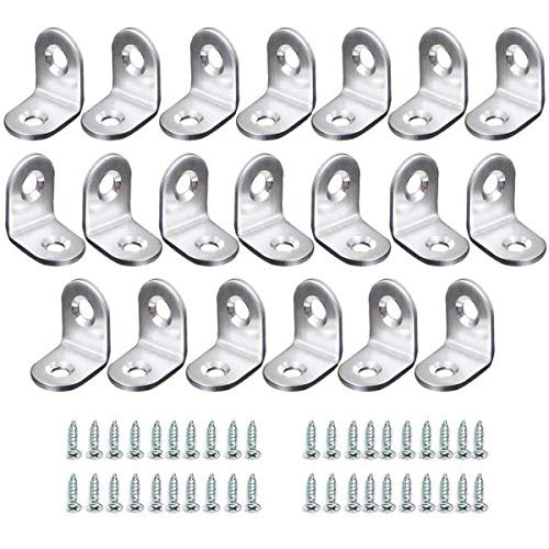 Corner Brace Stainless Steel Brace Corner Double Hole Steel Joint Right Angle Bracket Fastener 20 Pieces with Screws