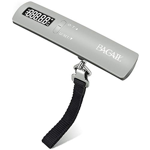 BAGAIL Digital Luggage Scale 110lbs Hanging Baggage Scale with Backlit LCD Display Portable Suitcase Weighing Scale Travel Luggage Weight Scale with Hook Strong Straps for Travelers Grey