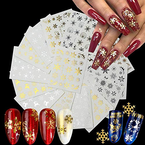 Christmas Nail Art Stickers Gold Nail Decals Water Transfer Winter Nails Sticker Snowflake Snowmen Xmas Tree Deer Nail Designs for Women Manicure Tips Acrylic Nails Charms Decorations 16 Sheets