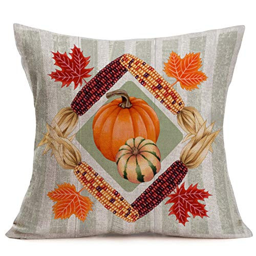 ShareJ Pumpkin Corn Harvest Throw Pillow Cases Welcome Fall Farmhouse Decorative Thanksgiving Autumn Throw Pillow Covers Cotton Linen Maple Leaves Cushion Cover 18x18 Inch