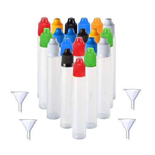 20 Pack 30mL LDPE Plastic Unicorn Dropper Bottle 1 oz E-Liquid Ink Liquid Applicator Squeezable Bottles with Childproof Cap and Thin Tip 