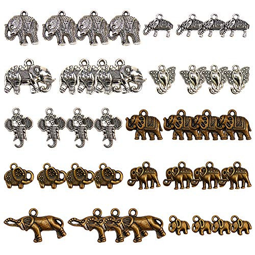 SUNNYCLUE 40Pcs 10 Styles Elephant Charm Pendant Antique Silver Bronze Animals Charms Jewelry Findings Making Accessory for DIY Necklace Bracelet Crafting Cadmium Free   Nickel Free   Lead Free