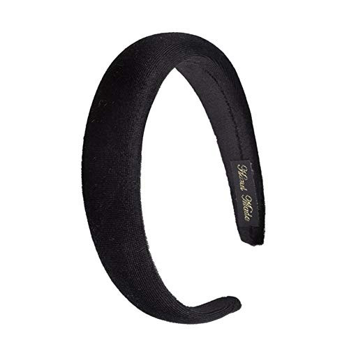 Hanv Padded Headbands Velvet Headband Puffy Sponge Thick Headbands Vintage Wide Headband for Women Black