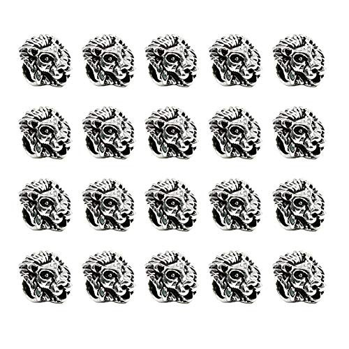 Mystart 20 Pieces Silver-Plated Alloy Lion Head European Beads Large Hole Loose Beads Charms Bracelet Jewelry Making Accessories Mystart 20 Pieces Silver-Plated Alloy Lion Head European Beads Large Hole Loose Beads Charms Bracelet Jewelry Making Accessories