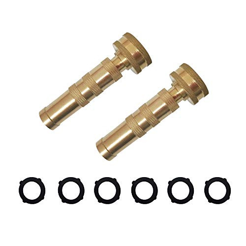 Recajia 2 Pack 4 Heavy-Duty Brass Adjustable Twist Hose Nozzle with 6 Garden Hose Rubber Washers