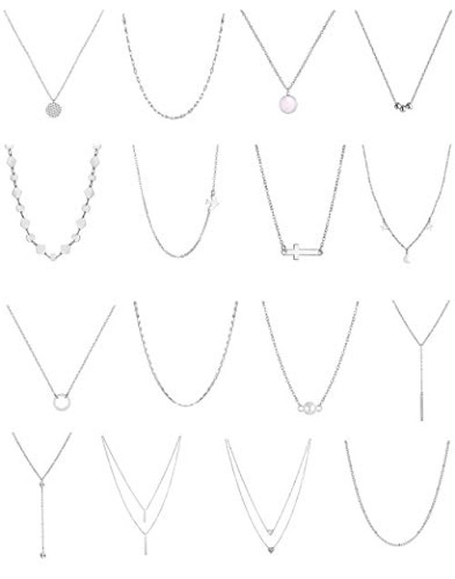 Tornito 16PCS Layered Choker Necklace for Women Multilayer Chain Pendent Necklace Y Necklace Cross Bead Bar Star Moon Pearl Necklace Silver Tone Tornito 16PCS Layered Choker Necklace for Women Multilayer Chain Pendent Necklace Y Necklace Cross Bead Bar Star Moon Pearl Necklace Silver Tone