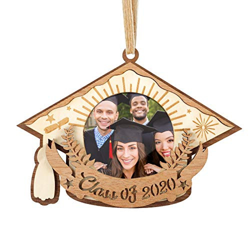 Creawoo Class of 2020 Picture Christmas Ornament Wooden Grad Cap Photo Frame Graduation Ornaments Keepsake Gift for Graduates Students