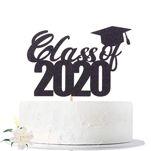 Class of 2020 Cake Topper Black Glitter Sign for 2020 Graduation Congrats Grad Party Decorations Supplies-High School Graduation College Graduate Cake Topper