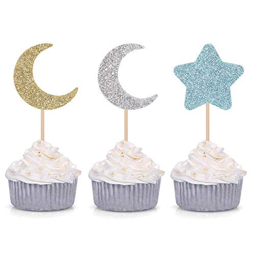 Glitter Moon Star Cupcake Toppers for Birthday Party Baby Shower Twinkle Twinkle Little Star Decoration Picks - 24 Counts Glitter Moon Star Cupcake Toppers for Birthday Party Baby Shower Twinkle Twinkle Little Star Decoration Picks - 24 Counts