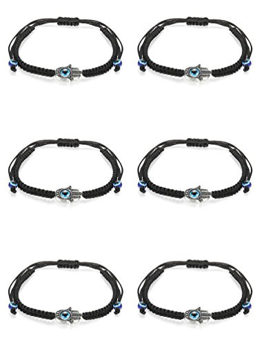 LOLIAS 6Pcs Kabbalah Evil Eye Bracelet Anklet Protection Lucky Bracelet for Men Women Hamsa Braided Bracelet Handmade Friendship Bracelets String Black