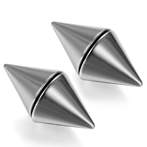 Flongo Mens Punk Stainless Steel Spike Rivet Non-piercing Magnet Stud Earrings