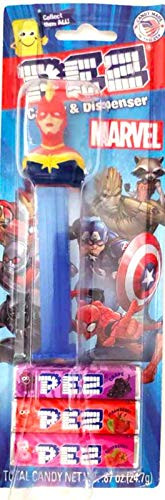 Captain Marvel Pez Dispenser Blister Pack With 3 Refill Candies Assorted Flavors