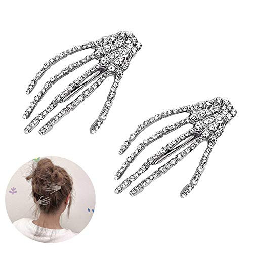 Halloween Costumes Hair Clips Accessories - Rhinestone Skeleton Hand Hair Clip Bone Hair Claws Barettes Pins Birthday Christmas Party CosplayGifts for Women Girls