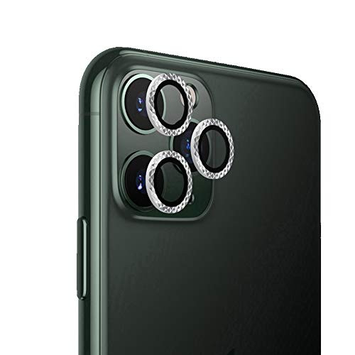 Tomcrazy Metal Camera Lens Protector for iPhone 11 Pro Max  11 Pro Tempered Glass Clear Full Coverage Protection Lens Cover Glass Ring Film Case Friendly Diamond Grain Silver