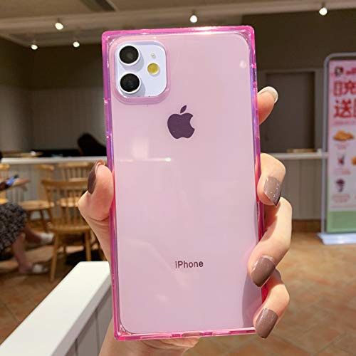 Tzomsze Compatible with iPhone 12 ProiPhone 12 Square Case Transparent Reinforced Corners TPU Cushion Crystal Clear Slim Cover Shock Absorption TPU Silicone Case 6_1 inch 2020-Pink